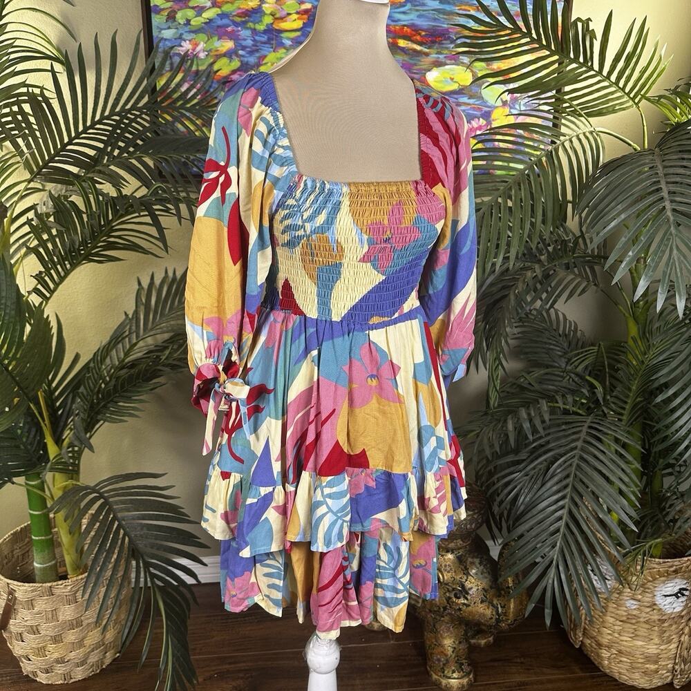 Elf Boho Dress M Happy Hippie BOHO Tiered Empire waist Lined Smocked POCkets !